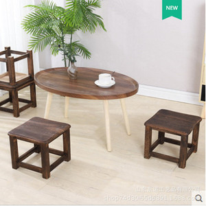 Juego de taburetes retro de madera maciza, muebles cuadrados duraderos para sala de estar de 28cm para adultos y niños, estilo nórdico - Product Image 3