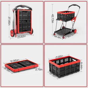 Chariot utilitaire à deux niveaux chariot pliant avec 2 caisses de stockage chariots d'épicerie pliables multifonctionnels - Product Image 2