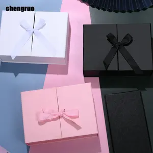 Chengruo Stock Cajas Carton Bundles Rigid Set Up Double door Foldable Book Style Gift Packaging Paper Box With Ribbon