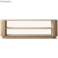Table console moderne en chêne pour intérieur, table d'entrée en bois cannelé avec étagère de rangement pour salon et couloir