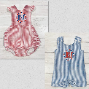 Tutina per Neonata con Ricamo 4 <span class=keywords><strong>Luglio</strong></span>, Completo Estivo in Seersucker, Set <span class=keywords><strong>di</strong></span> Abbigliamento per Bambina - Product Image 6