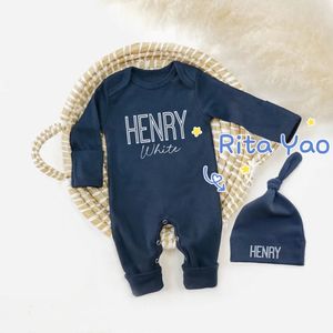 Set tutina con collo a busta per cappello a manica lunga con ricamo personalizzato in cotone bianco manica lunga autunno inverno <span class=keywords><strong>vestiti</strong></span> per bambini - Product Image 1