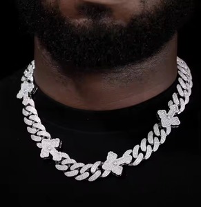 Approvisionnement direct d'usine Hip hop chaîne cubaine S925 argent Sterling plaqué or blanc chaînes fines colliers pour hommes - Product Image 1