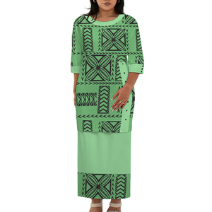 Abito estivo da donna personalizzato, set gonna due pezzi taglie forti con scollo a O, stile tribale polinesiano samoano, Puletasi - Product Image 3