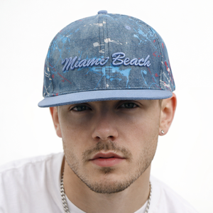 Gorra Snapback 100% Denim con Diseño de <span class=keywords><strong>Miami</strong></span> Beach, Bordado, Estilo Denim, Ajustable, con Visera Plana y Patrón de Dibujos Animados - Product Image 2