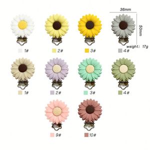 Cuentas de crisantemo para dentición de bebé sin BPA, cadena de chupete DIY, forma de flor, Clip de chupete de silicona, dibujos animados, 10 colores - Product Image 4