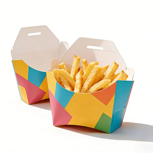 Colorful Self-Erecting Food <b>Boxes</b> with Handle Four-Color Printing Disposable Paperboard Rectangle Packaging for Snacks and Meals - Product Image 4