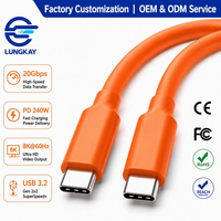 Kabel LUNG KAY OEM USB 3.2 Gen 2x2 20Gbps 240W PD 3.1 Video 8K Silikon Cair USB C ke USB C untuk Macbook SSD