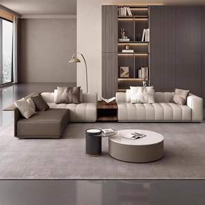 Jolis canapés de salon en cuir d'angle Canapé en forme de L en cuir 100% Canapés allemands classiques italiens royaux 5 places - Product Image 1