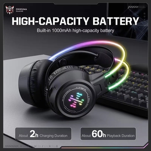 หูฟังเกมมิ่ง <span class=keywords><strong>ONIKUMA</strong></span> GT889 ไดรเวอร์ 50 มม. เสียงสเตอริโอ ไร้สาย 3 โหมด RGB 2.4G สายคาดศีรษะเรืองแสงแบบแขวน แบตเตอรี่ใช้งานได้ 60 ชั่วโมง - Product Image 5