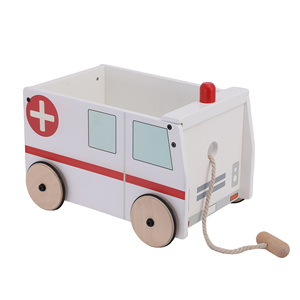 Ambulancia coche de bebé de madera línea de tracción cuerda niños enseñanza temprana <span class=keywords><strong>paso</strong></span> para tirar remolque pequeño juguetes Andador de bebé de madera - Product Image 3
