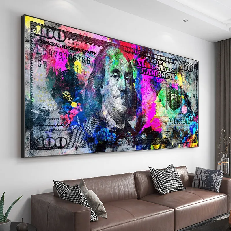 Moderne beliebte bunte hundert Geld Wand kunst abstrakte Street Art Poster Wandbild Home Decor Geld Malerei