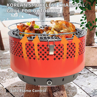 Grill de barbecue portable rond NL, mini grill de table au charbon de bois avec ventilateur électrique