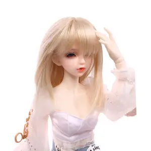 Luz golden blonde reta longa penteado com franja perucas boneca bjd 1/3, 1/4, 1/6,