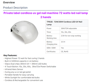 Luz UV LED inalámbrica para uñas, 72W, ajustable, 36W/72W, lámpara de Gel ABS, fuente de alimentación eléctrica, enchufe de EE. UU., Material plástico - Product Image 4