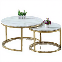 Table basse ronde pliable en acier inoxydable de style nordique moderne et luxueux avec plateau en marbre pour le salon