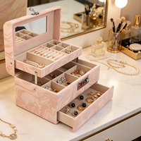 Boîte à bijoux verrouillable en gros avec poignée, organiseur de bijoux à tiroirs pour bagues, boucles d'oreilles et colliers