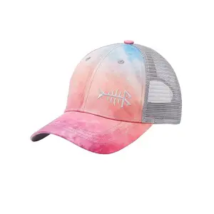 Produk baru 6 Panel bordir olahraga luar ruangan Rosy Cloud Trucker Mesh topi untuk wanita pria