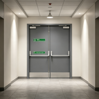 Porte coupe-feu double en acier homologuée UL/CE avec barre anti-panique, porte de sortie d'urgence, résistance au feu 90/180 minutes, porte de sécurité anti-fumée
