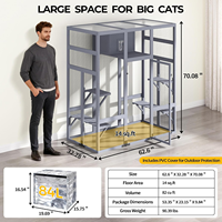 Grand enclos extérieur de luxe pour chat à 3 niveaux en bois avec maison isolée et motif imprimé