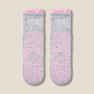 Calcetines Antideslizantes al por Mayor OEM ODM de Marca Privada con Logotipo Personalizado, Puntos de Silicona en Toda la Suela, Mezcla de Algodón, Rayas, Tipo Crew - Product Image 3