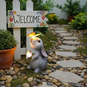 Ornement de <span class=keywords><strong>jardin</strong></span> extérieur en résine, lapin antique, best-seller transfrontalier, artisanat animal lumineux solaire fait main pour Pâques - Product Image 3