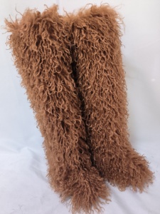 Outono Inverno Pele Do Punk Na Moda Fofo Fuzzy Faux Longo Joelho-alta Botas De Pele Mongol Tamanho Grande Imitação De Neve De Lã Botas - Product Image 6