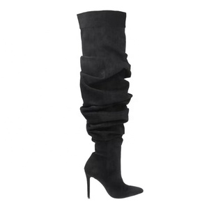 Colección de invierno tacón alto hasta la rodilla <span class=keywords><strong>botas</strong></span> de entrepierna para mujer Denim arrugado zapatos puntiagudos <span class=keywords><strong>botas</strong></span> de mujer - Product Image 6