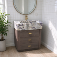 Lavabo autoportant en marbre Calacatta Viola personnalisé Cotrustone avec meuble à tiroirs en bois, plan de toilette en pierre naturelle, décoratif pour salle de bain
