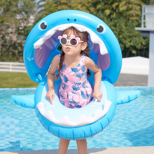 Nouveau design 3D requin enfants siège de natation gonflable requin enfants natation siège flottant avec parasol - Product Image 3
