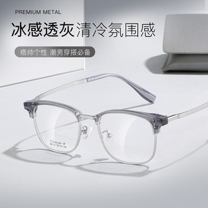 Monture de lunettes demi-cerclée en titane Danyang M6130 pour homme, taille moyenne, verres en résine, design quadrilatéral linéaire - Product Image 4