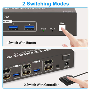Commutateur <span class=keywords><strong>HDMI</strong></span> Justlink DP HDMI2.0 USB2.0 <span class=keywords><strong>2x2</strong></span> KVM pour PC, projecteur, ordinateur portable, 4K 60Hz HDR USB2.0 DP - Product Image 4