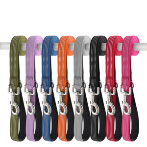 Nuevas correas reflectantes de nailon acolchado para mascotas 2026, ajustables, con logotipo personalizado y gancho de resorte, para caminar a la seguridad del perro en la noche. - Product Image 1