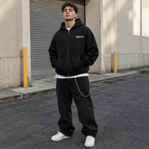 Sudadera con capucha negra con cremallera para hombre y mujer, oversize, de algodón grueso, con estampado gráfico de paloma de Private Studio, estilo streetwear Y2K, personalizada. - Product Image 4