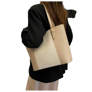 Nuova Borsa Tote da Shopping in Pelle PU alla Moda Coreana 2026 con Due Manici, Grande Capacità, Chiusura a Zip, Colore a Contrasto - Product Image 1