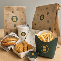 Emballage alimentaire personnalisé avec logo pour hamburgers, poulet frit, frites, carton à emporter, conteneur jetable, vente en gros, approvisionnement commercial