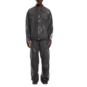 Nouvelle arrivée, veste pour homme en coton 100%, coupe ample, logo personnalisé, denim noir de haute qualité avec finition cirée, veste en denim pour homme - Product Image 1