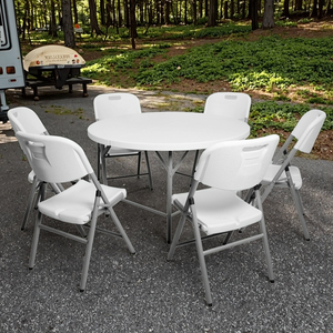 Bàn Gấp Dã Ngoại Ngoài Trời 4ft 6ft 8ft Giá Rẻ Kèm Chân Gấp Bằng Kim Loại Bàn Gấp Tròn Bằng Nhựa Di Động Và Ghế THẬM CHÍ - Product Image 6