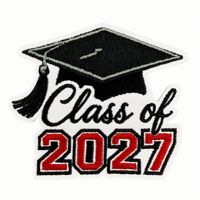 Patch thermocollant rouge avec nœud pour les diplômés de 2027, patch brodé pour chapeaux, classe de 2027