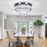 Plafonnier LED Moderne Rond Encastré Lustres en Cristal Suspendus avec Éléments en Cristal Plafonnier Élégant Encastré