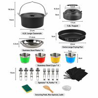 Ensemble d'accessoires de camping en plein air, grande marmite suspendue, poêle extra large, tasses, assiettes, fourchettes et cuillères en acier inoxydable