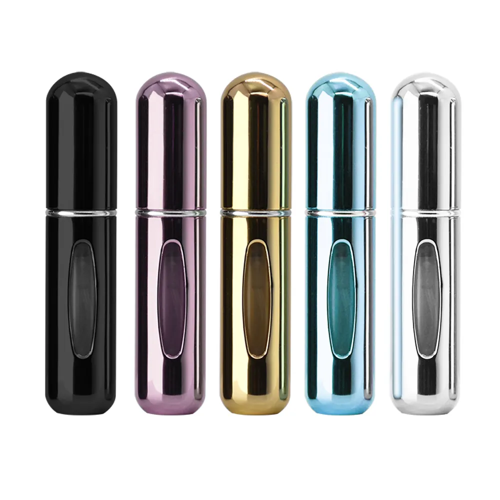 Renkli lüks özelleştirilmiş 5ml Mini alüminyum sprey pompası taşınabilir parfüm şişeleri