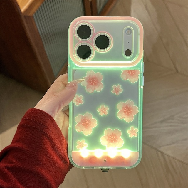 17 Air 16 15 Pro Max Flashing Butterfly PC Tpu Bowknot Sound Controlled Back Cover Flower Luminous Mobile Phone Case for iphone