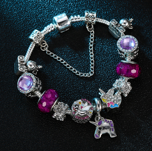 Personalised <strong>Children</strong> Kids Girls Luxury Blue <strong>Silver</strong> unicorn Horse Charm <strong>Bracelet</strong> - Product Image 2