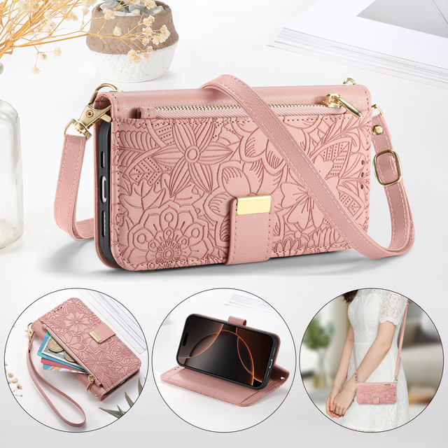 2025 New Luxury Crossbody Mobile Phone Leather Case for IPhone17 Flip for Apple Mobile Phone Case Long Lanyard Shoulder Bag Made