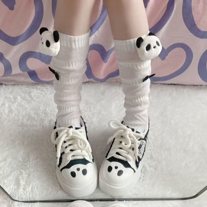 Calcetines hasta media pantorrilla de algodón Panda para mujer, absorbentes del sudor, transpirables, estilo veraniego, blanco, negro, gris - Product Image 2