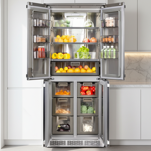 Réfrigérateur <span class=keywords><strong>encastrable</strong></span> quatre portes sans givre en acier inoxydable, design électrique portable pour usage domestique et hôtelier, nouveau modèle - Product Image 1