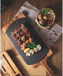 Venta al por mayor de bandejas de piedra pizarra negra con plato de carne de madera bandeja posavasos para bebidas para protección de mesa de Navidad - Product Image 4