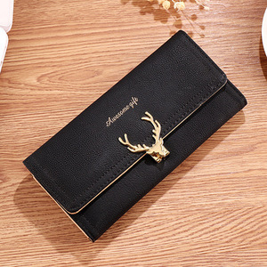 New Long <strong>Wallet</strong> Women's Zipper <strong>Deer</strong> Head Handbag <strong>With</strong> Multi Card Lychee Pattern Zero <strong>Wallet</strong>
