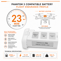 Batería Phantom 3 de 4500 mAh y 15.2 V, Batería de Vuelo Inteligente para la Serie DJI Phantom 3, LiPo 4S de 68.4 Wh, 23 Minutos de Tiempo de Vuelo